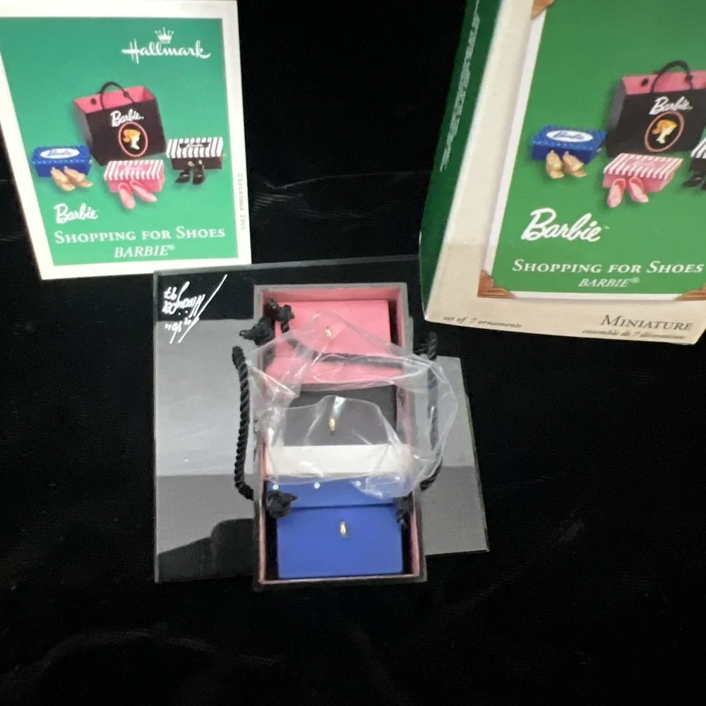 2003 Hallmark Barbie Shopping for Shoes 7pc Set Keepsake Miniature Ornament